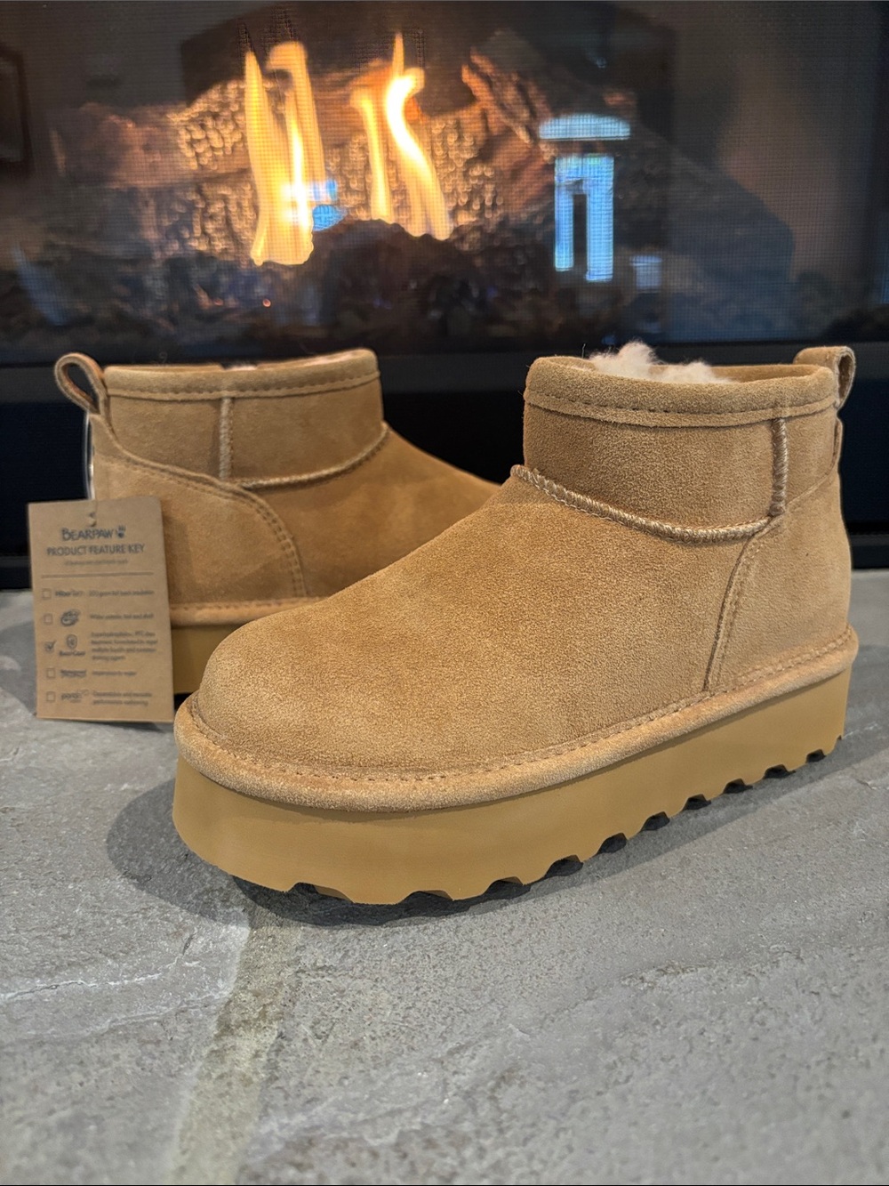 Bearpaw Retro Shorty ankle boot,cow suede,wool blend,Bearcoat treated,pull tab